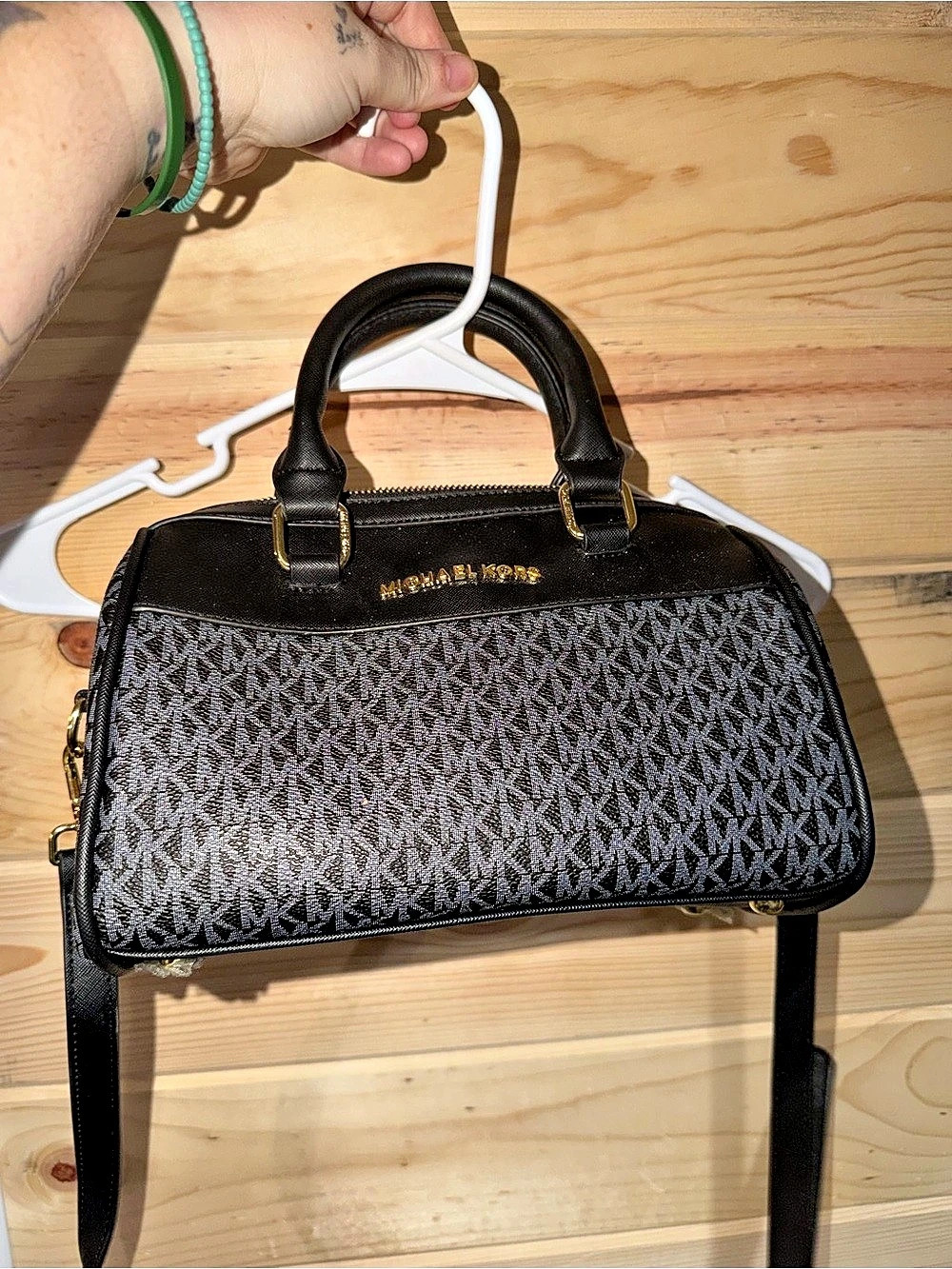 Michael Kors Grayson Small Logo Print Duffel Crossbody Bag Black & Gray